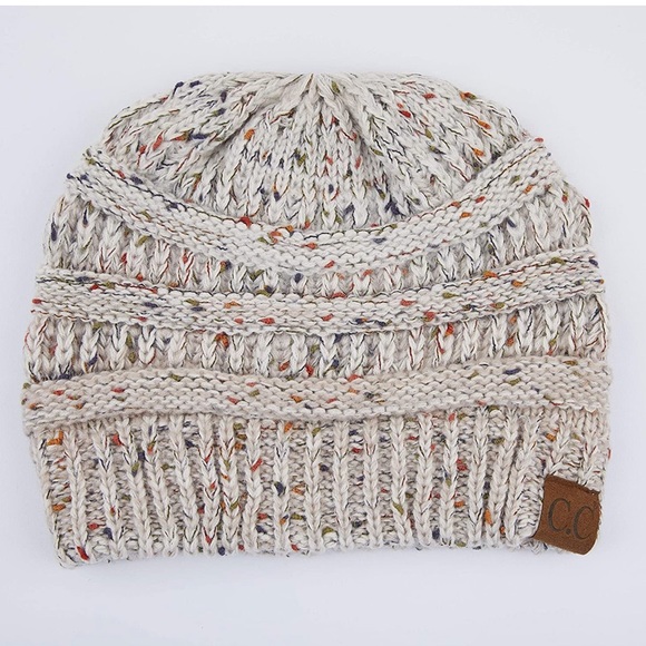 NWOT Women’s CC Beanie, White w/ Multi-color Specks - Picture 2 of 3